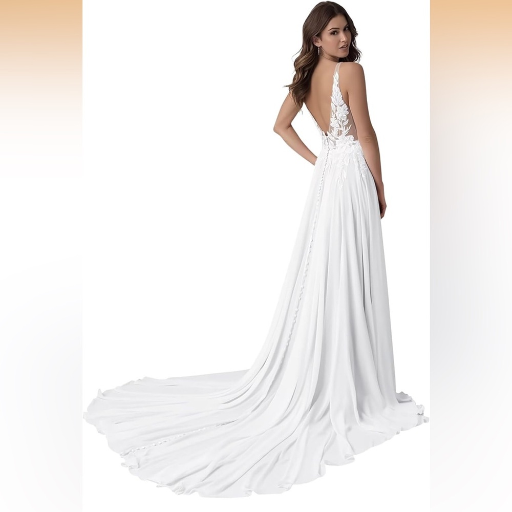 Elegant White Lace-Back Bridal Gown